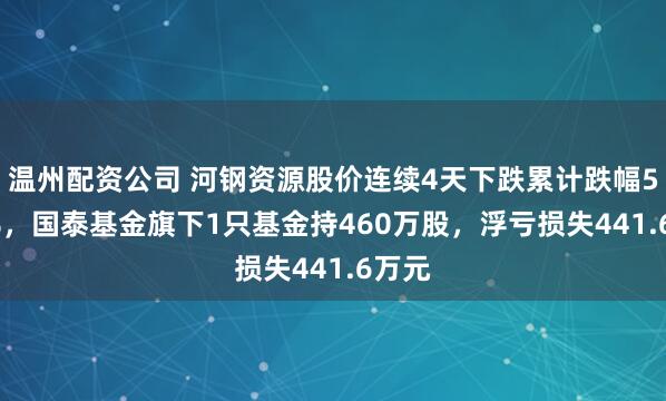 温州配资公司 河钢资源股价连续4天下跌累计跌幅5.09%，国泰基金旗下1只基金持460万股，浮亏损失441.6万元
